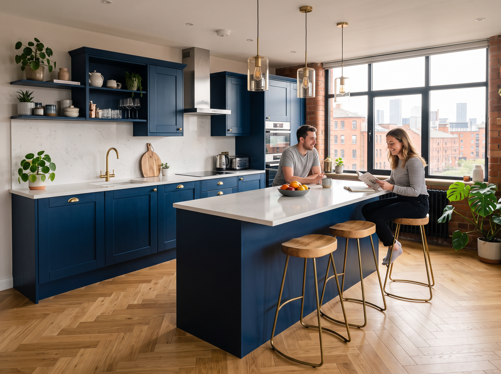 Bold blue kitchen in Salford
